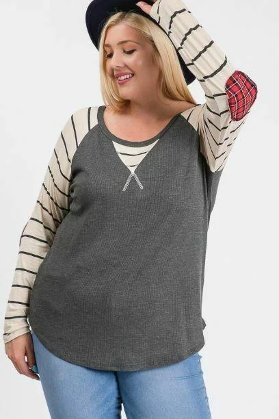 Women's luxury tops7th Ray Plus Charcoal/Oatmeal Stripe Top