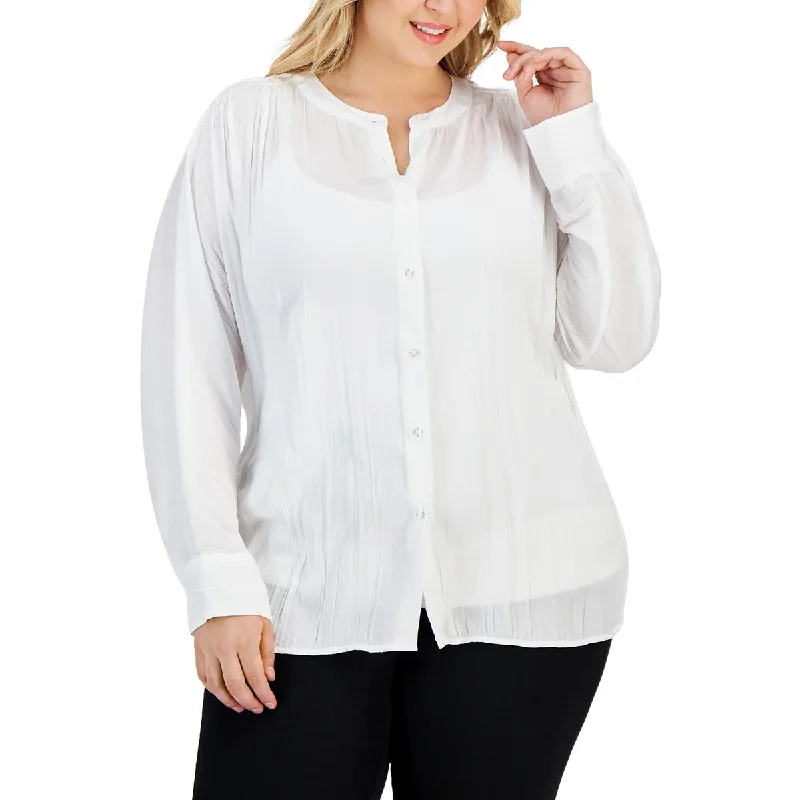 Large women's breathable topsPlus Womens Work Wear Shirred Blouse