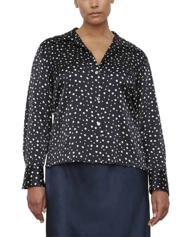 Large women's velvet topsVince Plus Tossed Dot Fitted Collar Silk Blouse