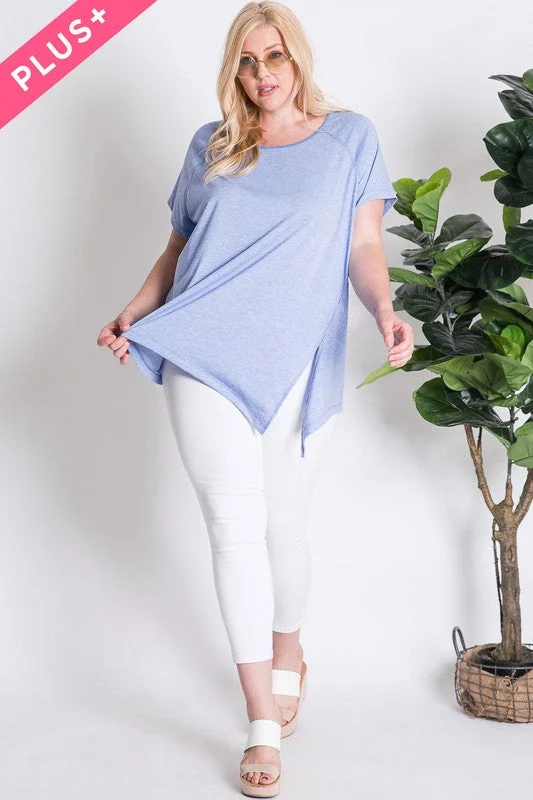 Plus size women's chiffon topsDavi and Dani Blue Burnout Crew Neck Plus Tee