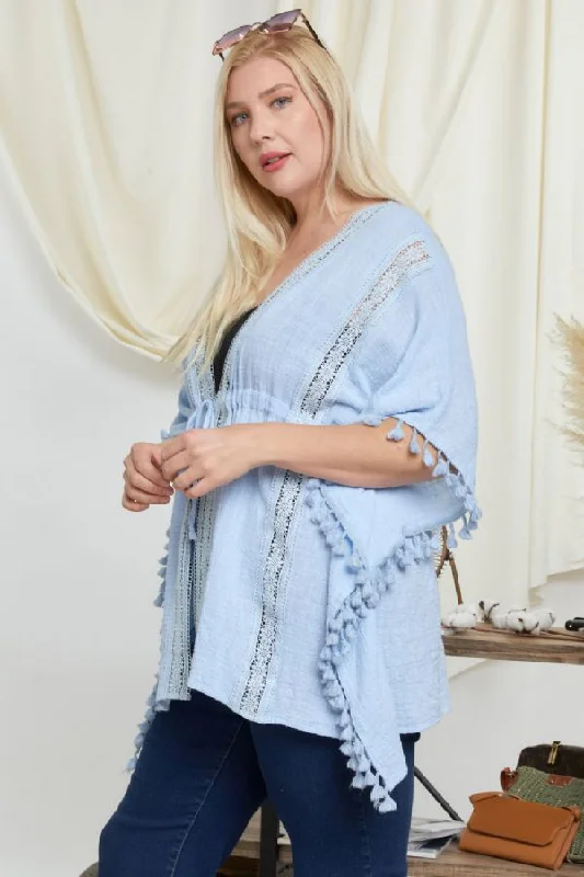 Large women's waterproof topsDavi And Dani Light Blue Plus Kimono