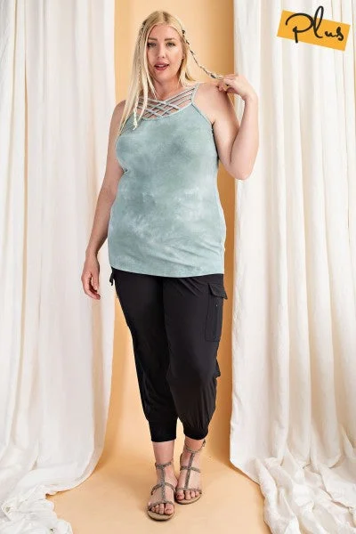 Plus size women's casual topsEasel Sage Tie Dye Criss Cross Plus Camisole