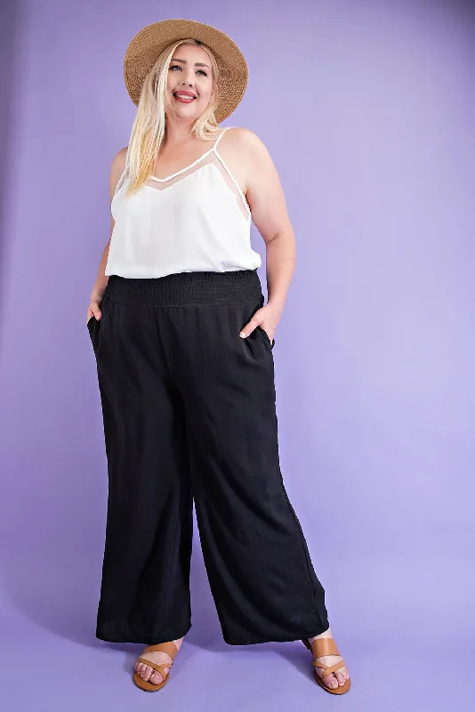 Women's summer topsee:some Black Wide Leg Pants With Smocked Waist Plus