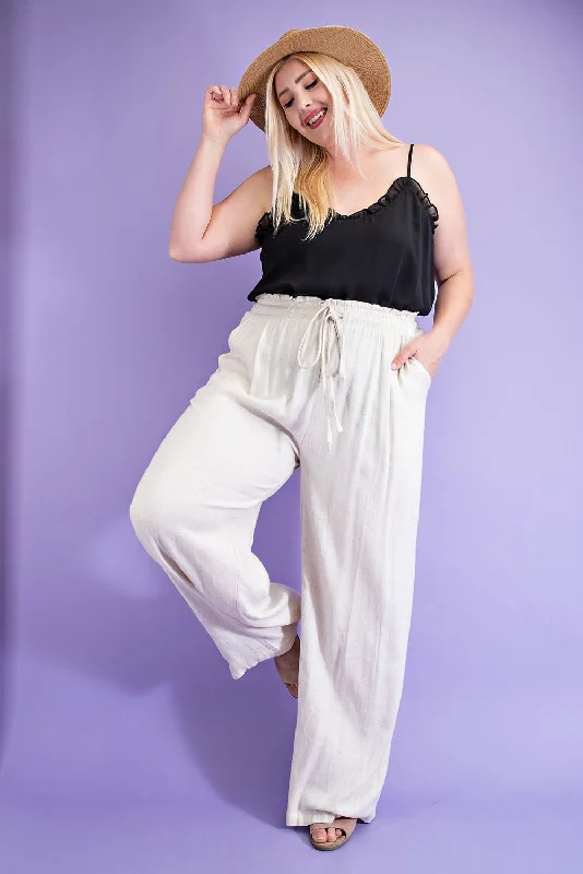 Large women's loose topsee:some Linen Wide Leg Pants In Oatmeal Plus