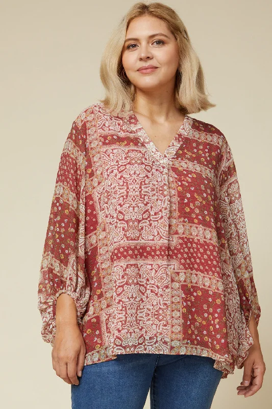 Plus Large women's linen topsEntro Paisley Print Blouse - Plus