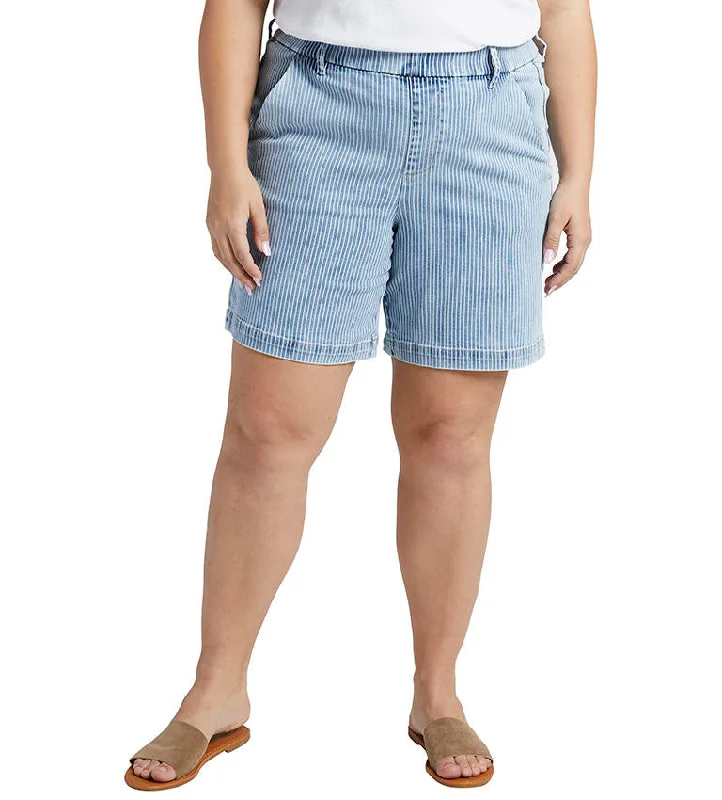 Large women's waist-baring topsJag Maddie 8'' Pull On Pin Stripe Short In Bleached Stripe Plus