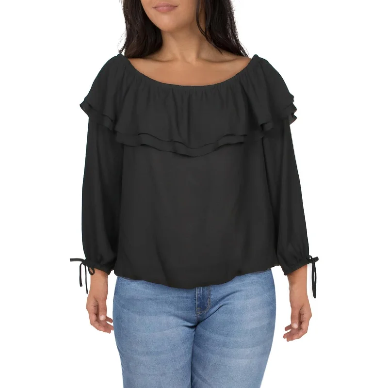 Plus size women's turtleneck topsPlus Core of Kors Womens Ruffled Off-The-Shoulder Blouse