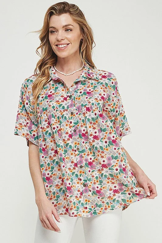 Large women's wool topsPlus Make It Up Button Down Floral Top