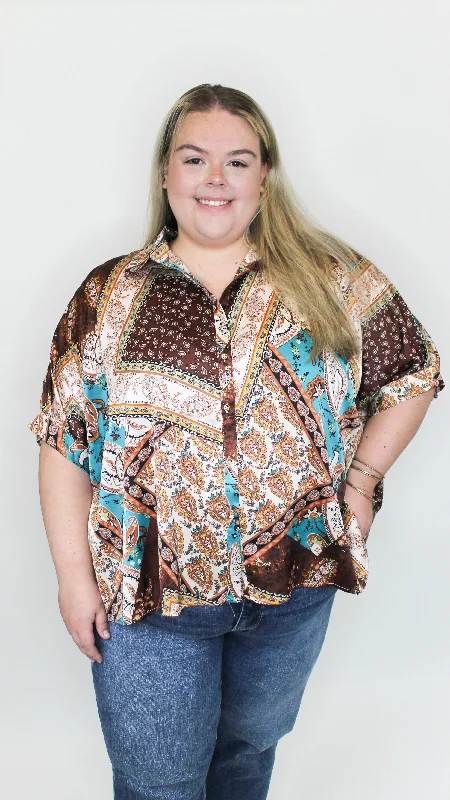 Large women's velvet topsPlus Sweetest Thing Satin Button Down Top