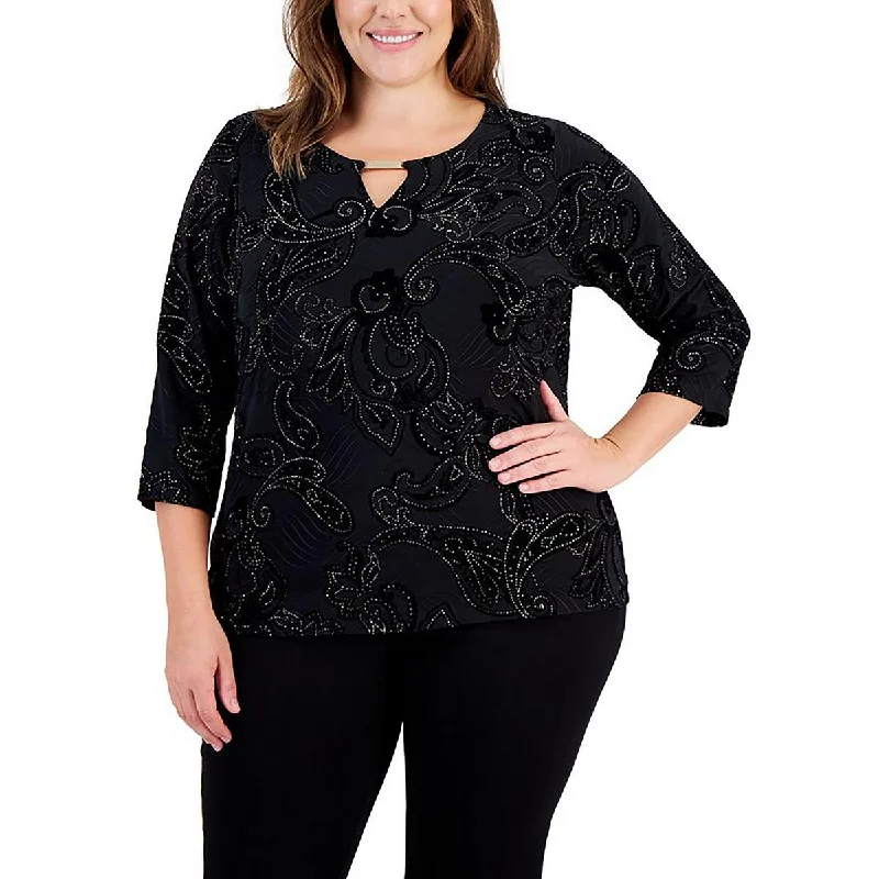 Plus size women's street style topsPlus Womens Keyhole Neck Office Wear Blouse