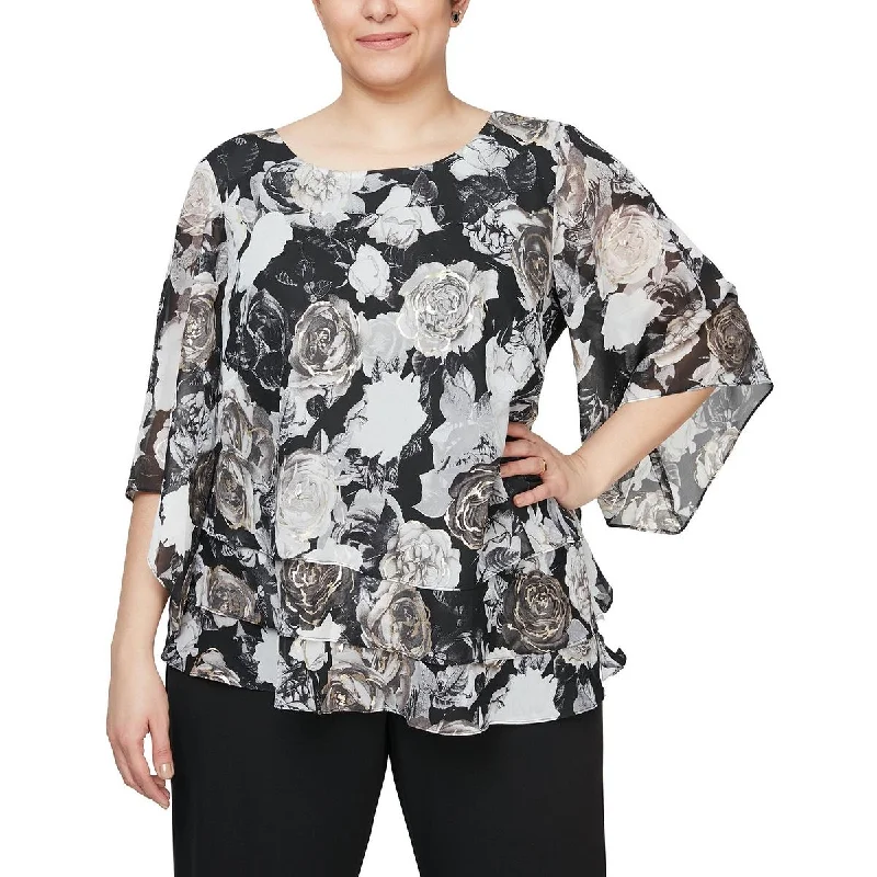 Large women's quick-drying topsPlus Womens Tiered Burnout Blouse