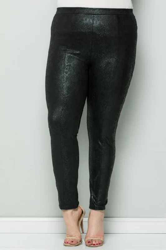 Plus size women's retro topsSee And Be Seen Black Faux Suede Snake Skin Plus Leggings