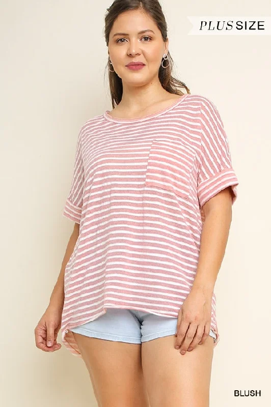 Women's luxury topsUmgee Blush Basic Stripe Top With Chest Pocket - Plus