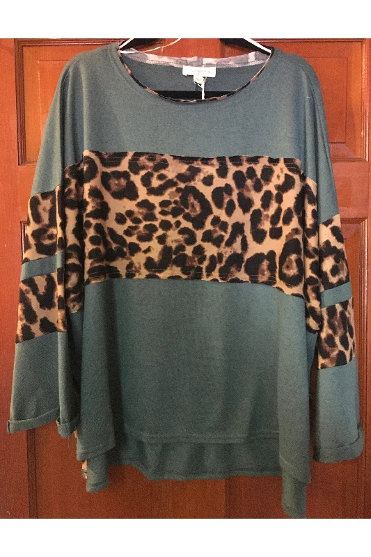 Knit TeeUmgee Dark Teal Leopard Print Plus Top