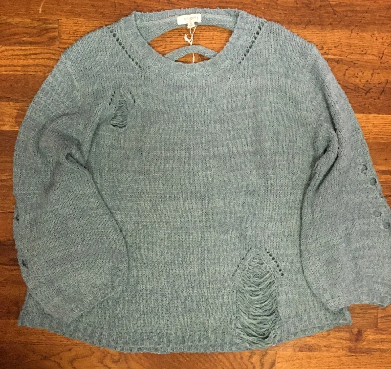 Women's travel topsUmgee Dusty Mint Distressed Plus Sweater