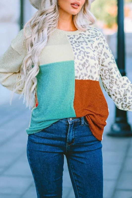 Cheetah Creme Color Block Long Sleeve Top