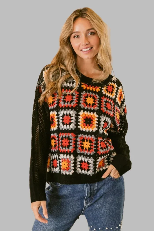 Ladies Granny Square Front Long Sleeve Top