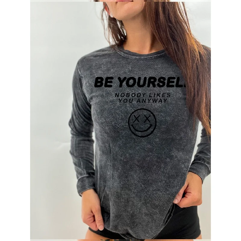 Salty Savage Unisex "BE YOURSELF" Long Sleeve Tee | Black on Black