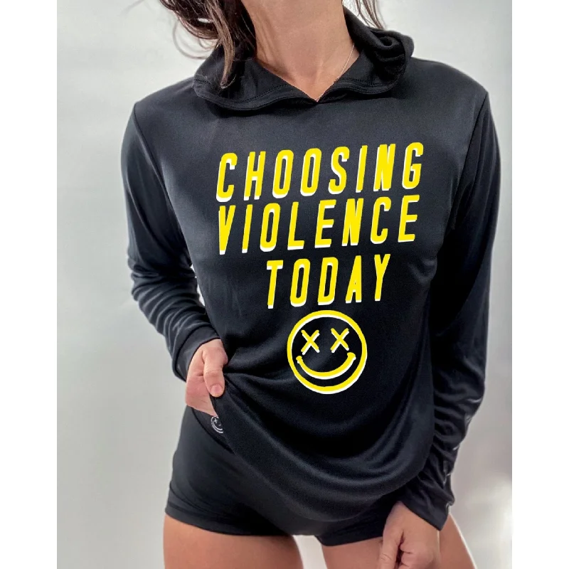 Salty Savage Unisex “CHOOSING VIOLENCE TODAY” Long Sleeve Hooded Performance UPF 50+ Fishing Tee