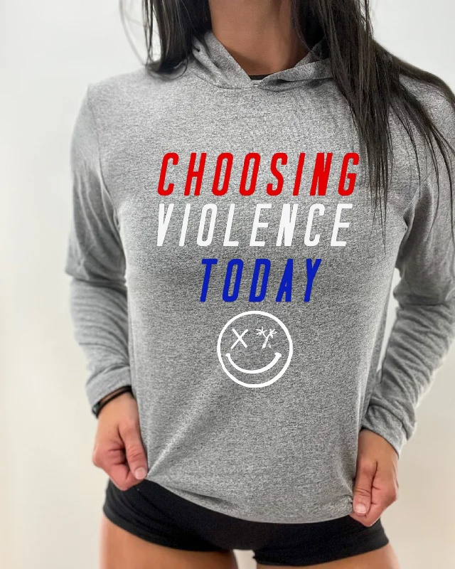 Salty Savage Unisex “CHOOSING VIOLENCE TODAY” Long Sleeve Hooded Performance UPF 50+ Fishing Tee