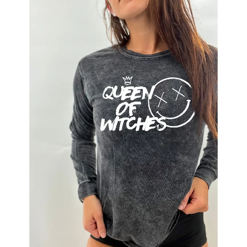 Salty Savage Unisex "Queen of Witches" Mineral Washed Long Sleeve Tee