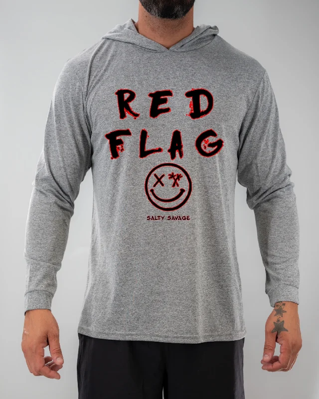 Salty Savage Unisex "RED FLAG" Long Sleeve Hooded Performance UPF 50+ Fishing Tee