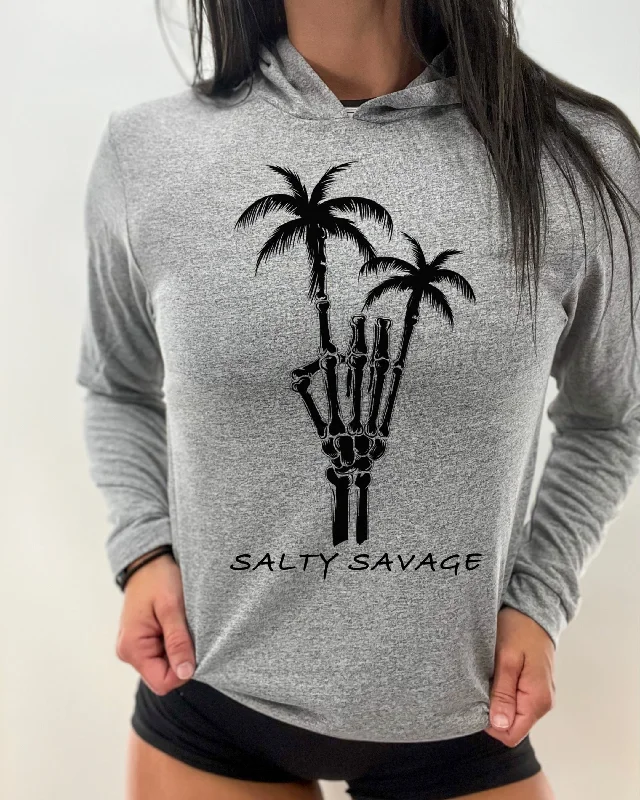 Salty Savage Unisex “Rock On” Long Sleeve Hooded Performance UPF 50+ Fishing Tee