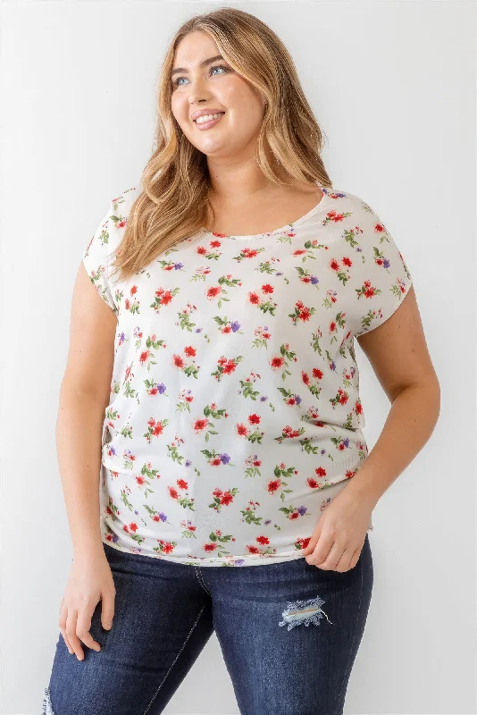 Women's summer topsPlus Flower Print Ruched Top