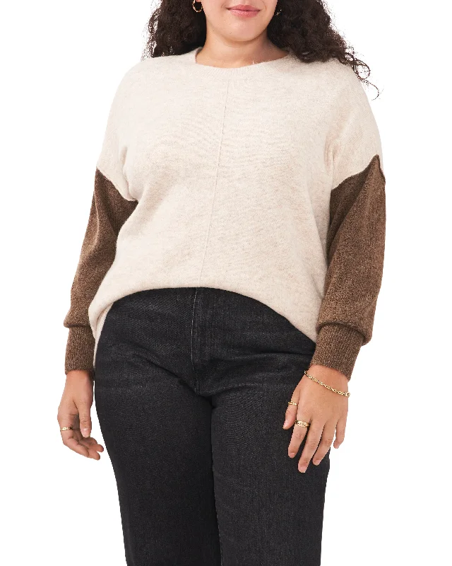 Large women's quick-drying topsPlus-Size Color Blocked-Sleeve Drop Shoulder Sweater