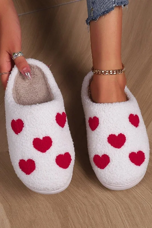 Women's long sleeve topsRed Hearts Valentines White Plush Slippers