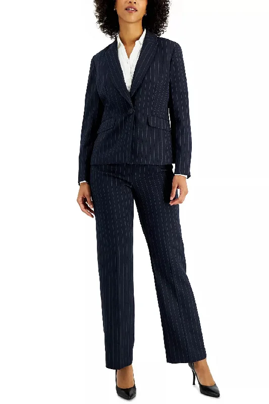 Le Suit Notched Collar One Button Closure Long Sleeve Shoulder Padding Crepe Jacket with Mid Waist Zipper Hook &Bar Closure Pant Two Piece Set (Petite)