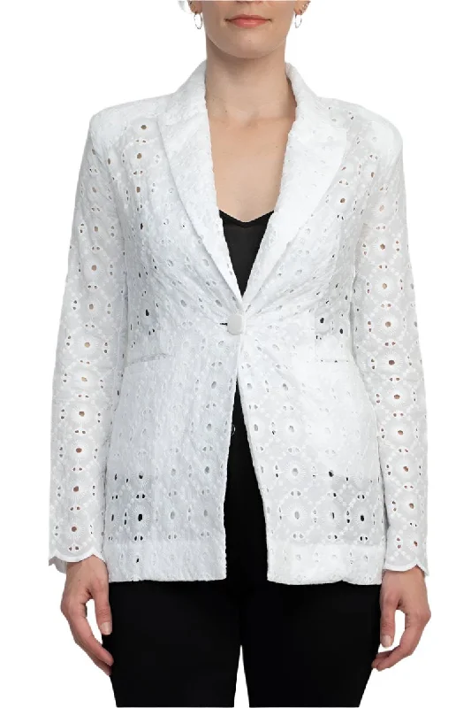 Industry Lapel Collar Long Sleeve One Button Closure Eyelet Lace Blazer