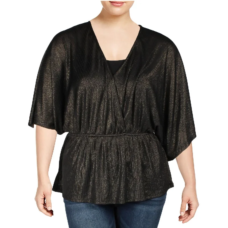 Knit ShirtAqua Curve Womens Plus Surplice Metallic Blouse