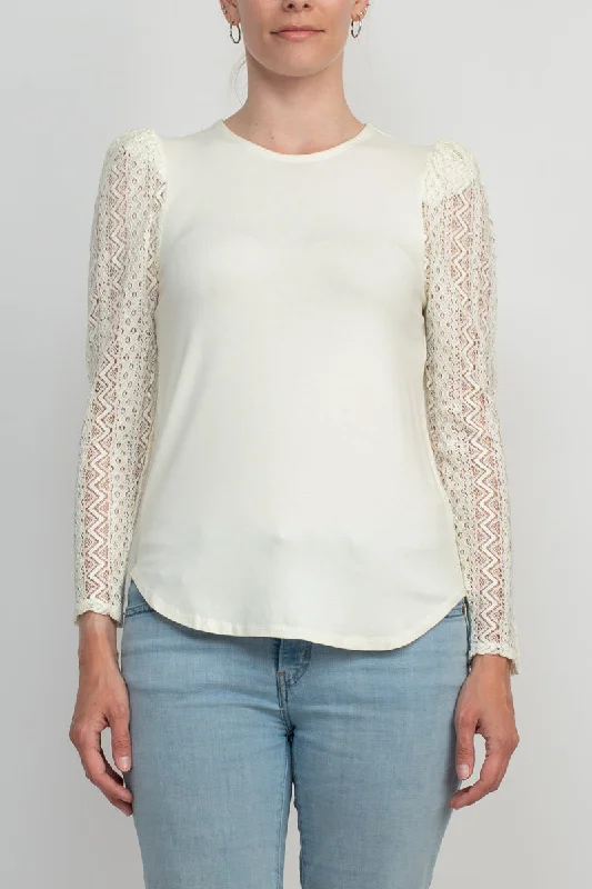 Cupio Crew Neck Lace Long Sleeve Viscose Top