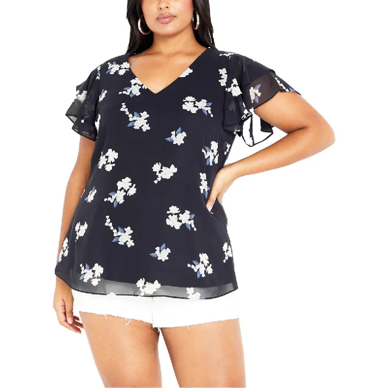 Plus size women's retro topsCity Chic Womens Plus Floral Print  Blouse