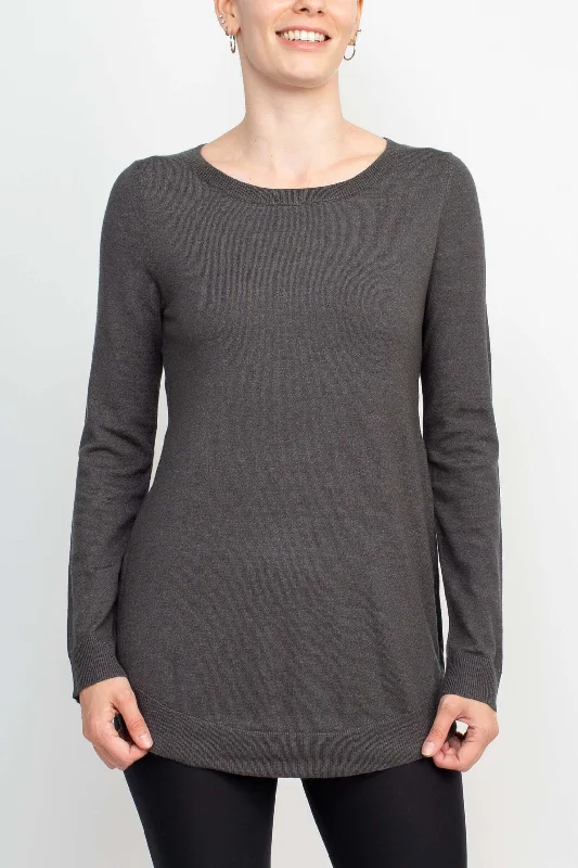 Cupio Scoop Neck Long Sleeve Solid Knit Top