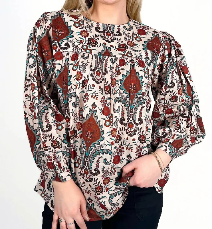 Johanna Paisley Long Sleeve Top In Bordeaux