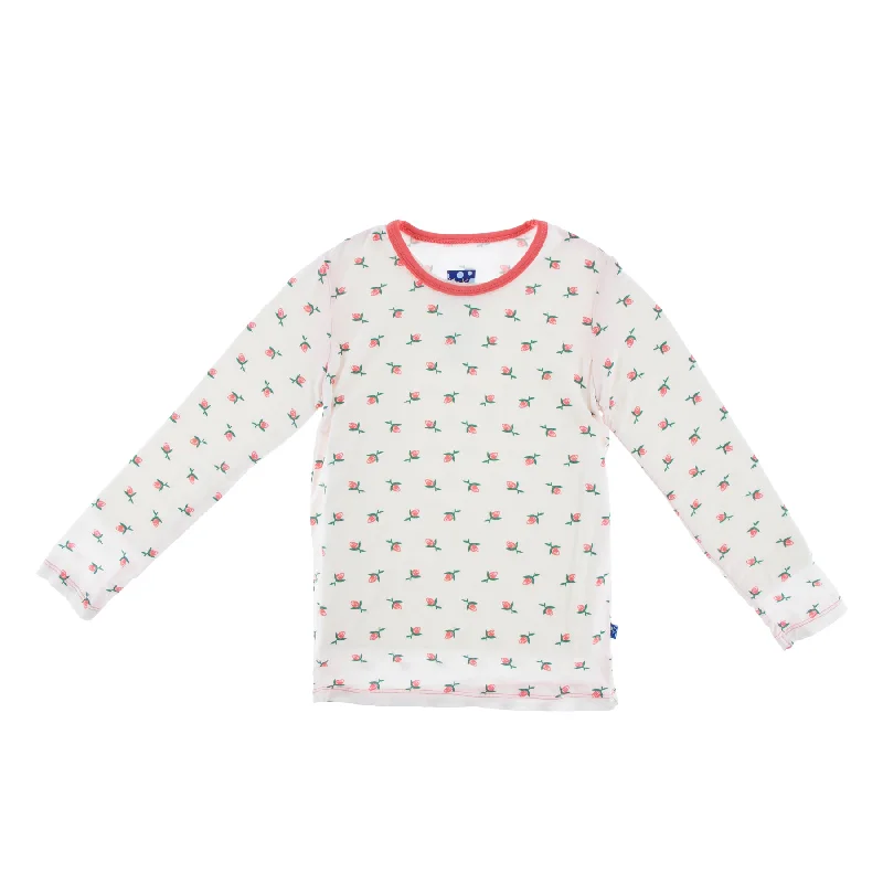 Kickee Pants Print Long Sleeve Girl's Fitted Tee - Natural Rose Bud