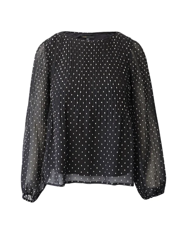 Maje Polka Dot Long Sleeve Blouse in Black Polyester