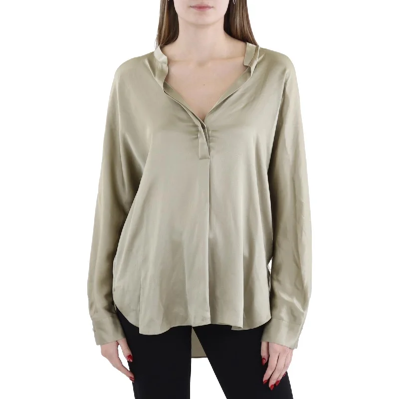 Vince Womens Silk Long Sleeve Henley