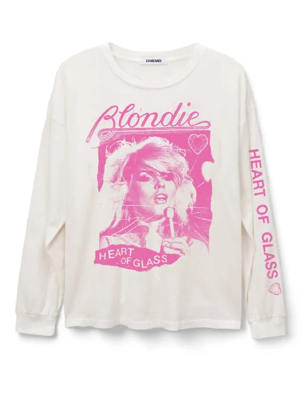 Women Blondie Heart Of Glass Flyer Long Sleeve Merch Tee In Vintage White