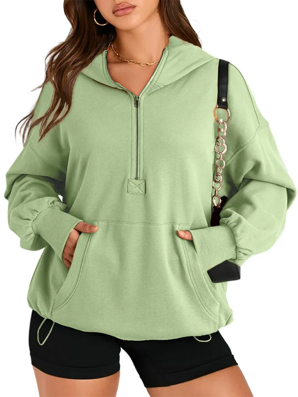 Classic Solid Long Sleeve Half Zippered Hoodie Modern Colors