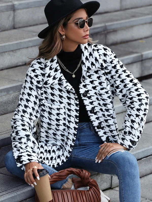 Large women's waterproof topsWinter Essential: Women's Plush Fleece Houndstooth Jacket